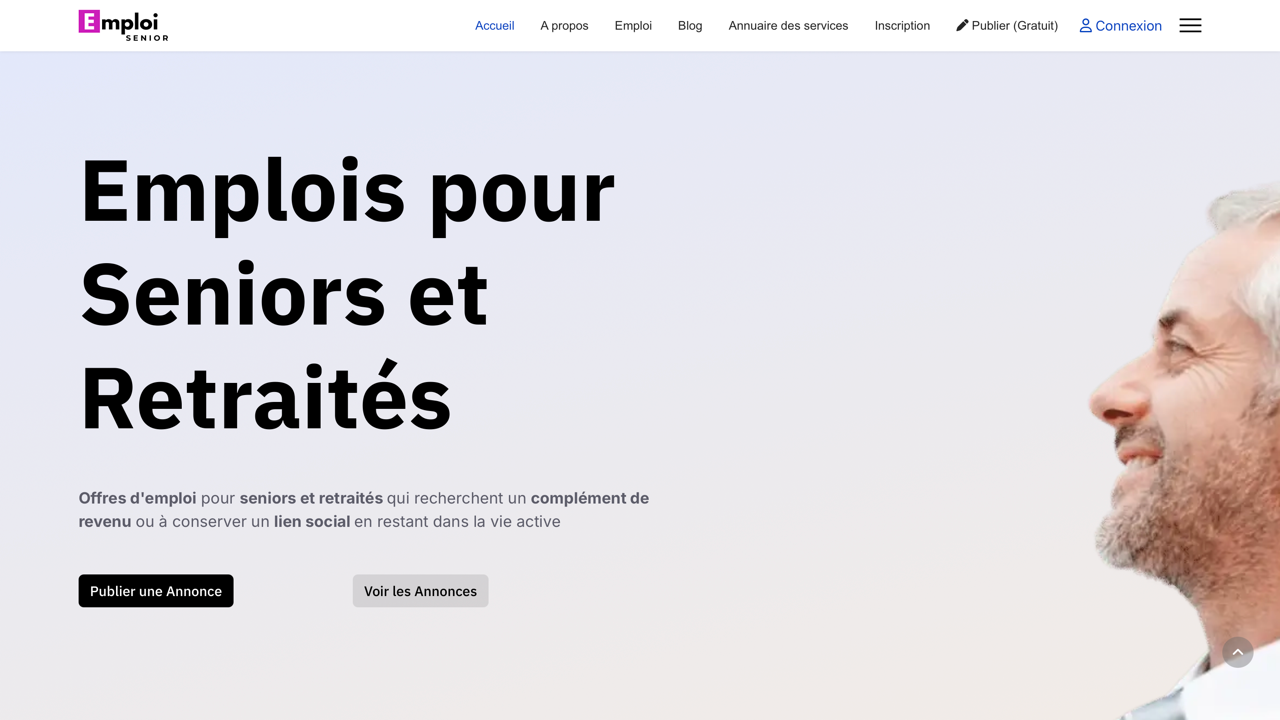 Page d’accueil du site EmploiSenior.net