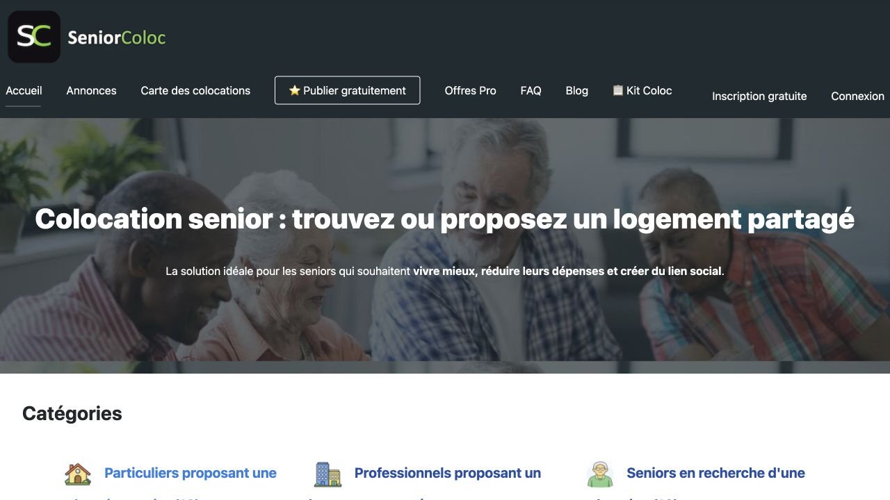 Page d’accueil du site SeniorColoc.com